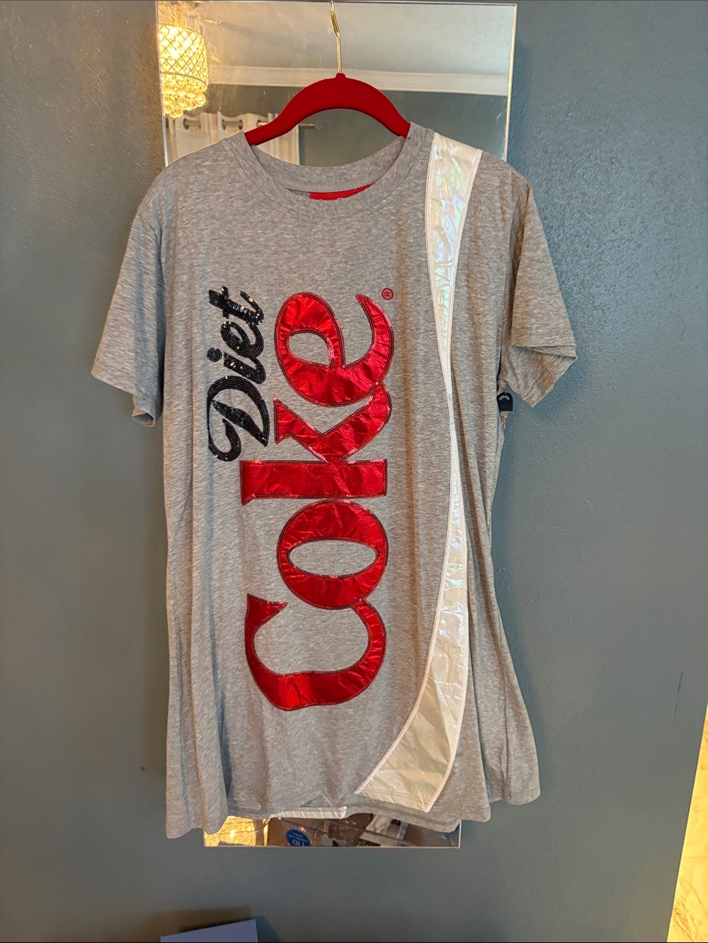 Coca Cola Gray Tee with Red Logo and Iridescent Stripe